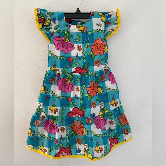 Disney Floral Kids Dress with Yellow Trim 100%organic cotton 3/T - Picture 1 of 8